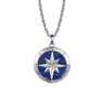 925 Sterling Silver Diamond and Lapis Compass Pendant Necklace 22 inch - 0.06 ct
