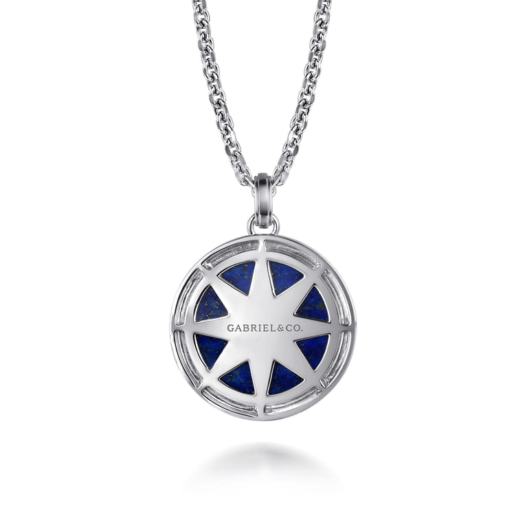 925 Sterling Silver Diamond and Lapis Compass Pendant Necklace 22 inch - 0.06 ct - Shot 2
