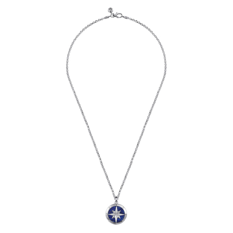 925 Sterling Silver Diamond and Lapis Compass Pendant Necklace 22 inch - 0.06 ct - Shot 3