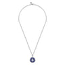 925 Sterling Silver Diamond and Lapis Compass Pendant Necklace 22 inch - 0.06 ct