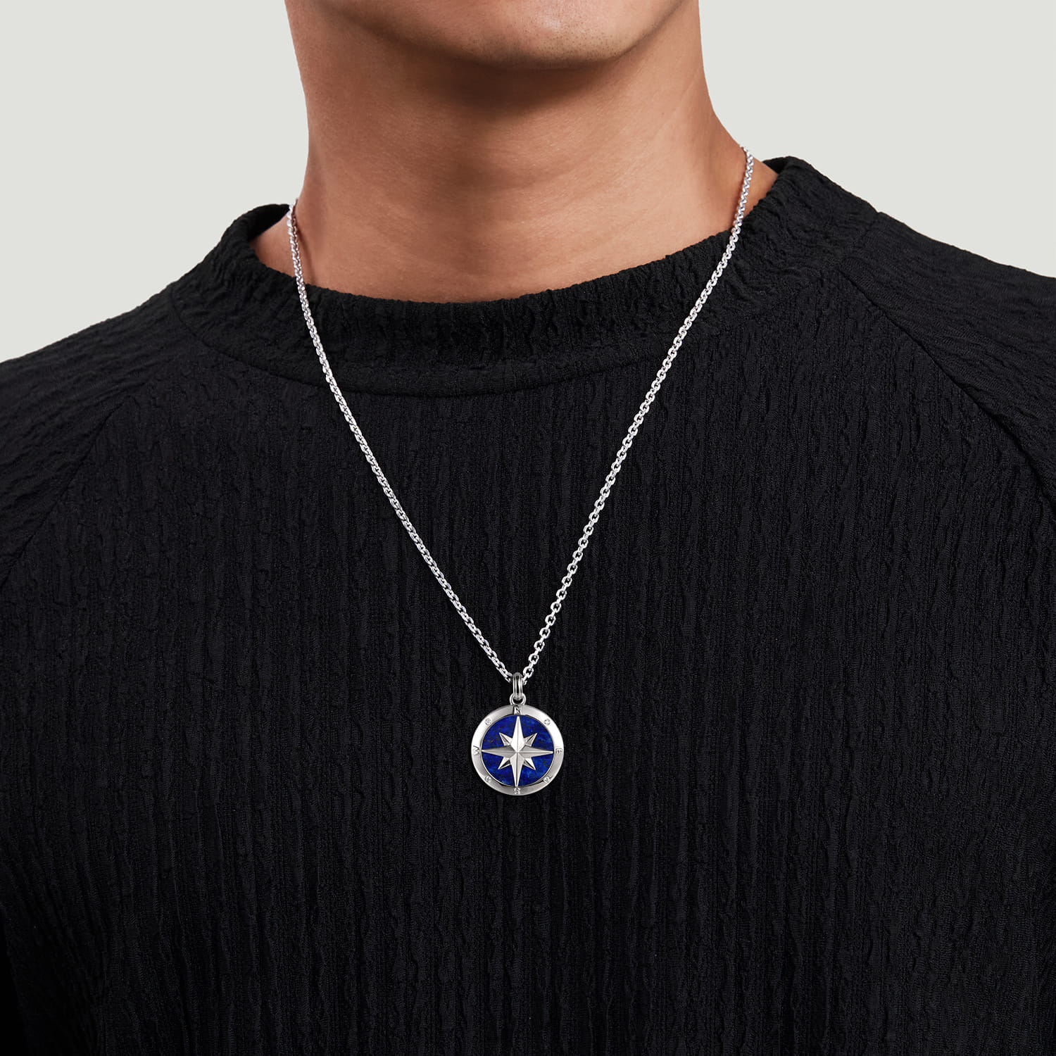 925 Sterling Silver Diamond and Lapis Compass Pendant Necklace 22 inch