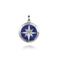 925 Sterling Silver Diamond and Lapis Compass Pendant