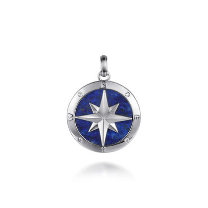 925 Sterling Silver Diamond and Lapis Compass Pendant
