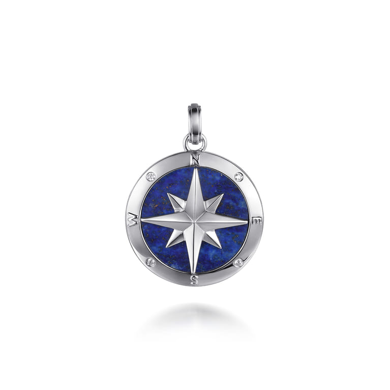 925 Sterling Silver Diamond and Lapis Compass Pendant - 0.06 ct - Shot 1