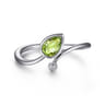 925 Sterling Silver Diamond and Peridot Teardrop Bypass Ring - 0.01 ct
