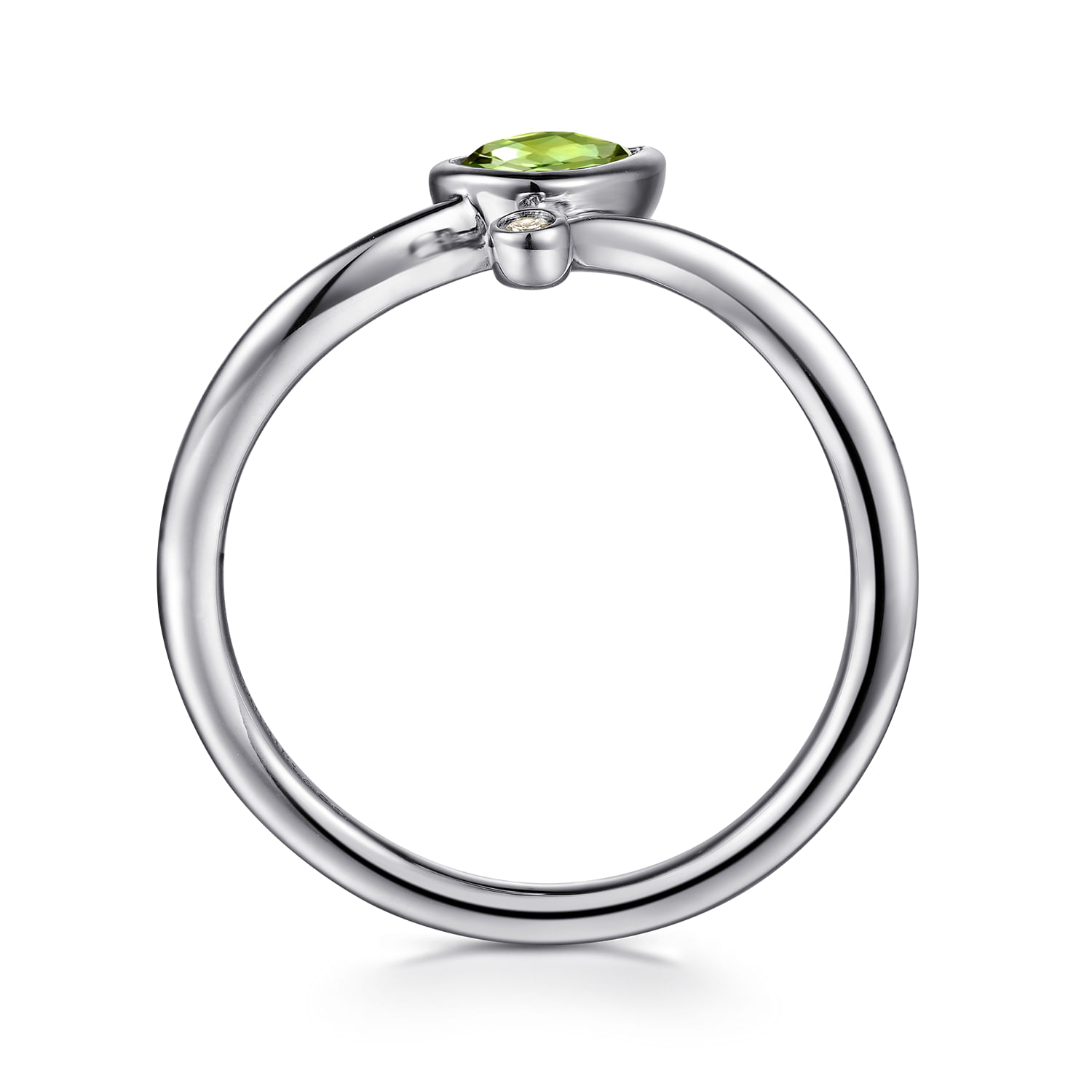 925 Sterling Silver Diamond and Peridot Teardrop Bypass Ring
