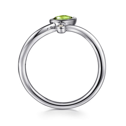 925 Sterling Silver Diamond and Peridot Teardrop Bypass Ring