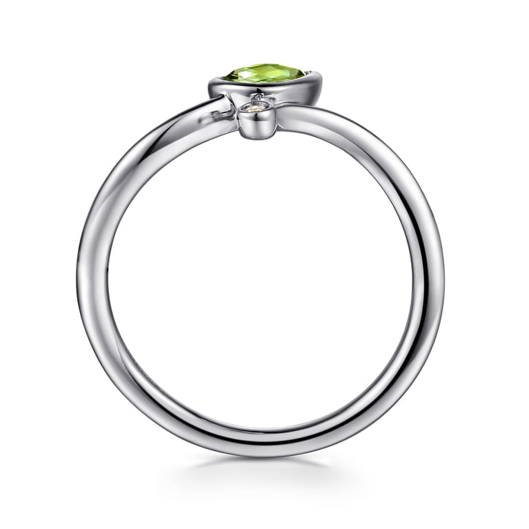 925 Sterling Silver Diamond and Peridot Teardrop Bypass Ring - 0.01 ct - Shot 2