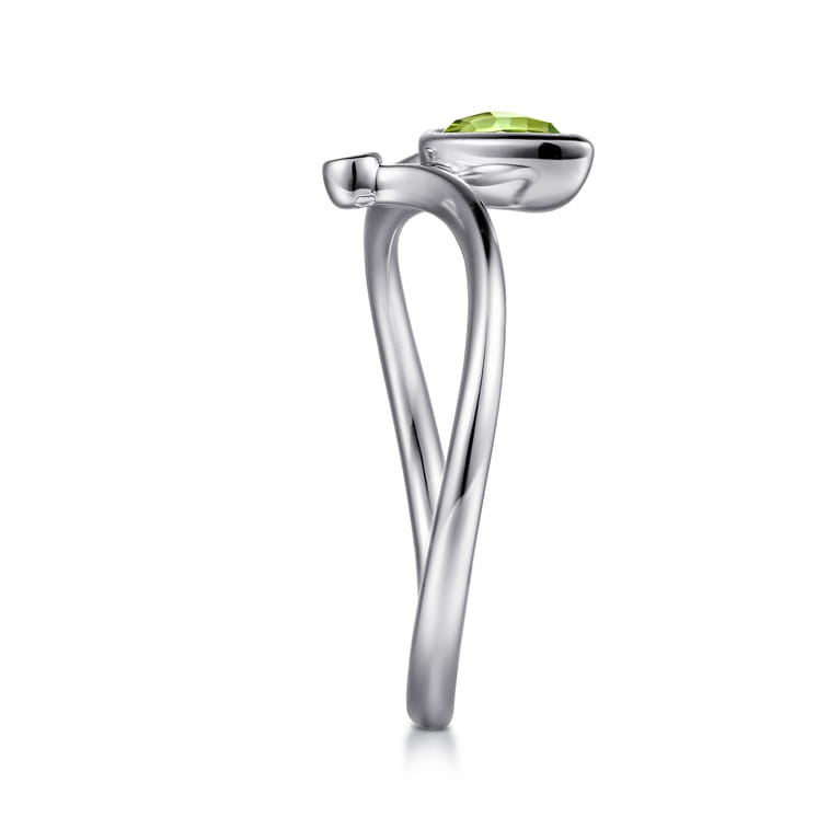 925 Sterling Silver Diamond and Peridot Teardrop Bypass Ring - 0.01 ct - Shot 4