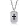 925 Sterling Silver Dog Tag Pendant with Black Spinel Cross