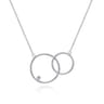925 Sterling Silver Double Circle Diamond Pendant Necklace - 0.02 ct