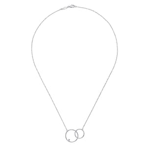 925 Sterling Silver Double Circle Diamond Pendant Necklace