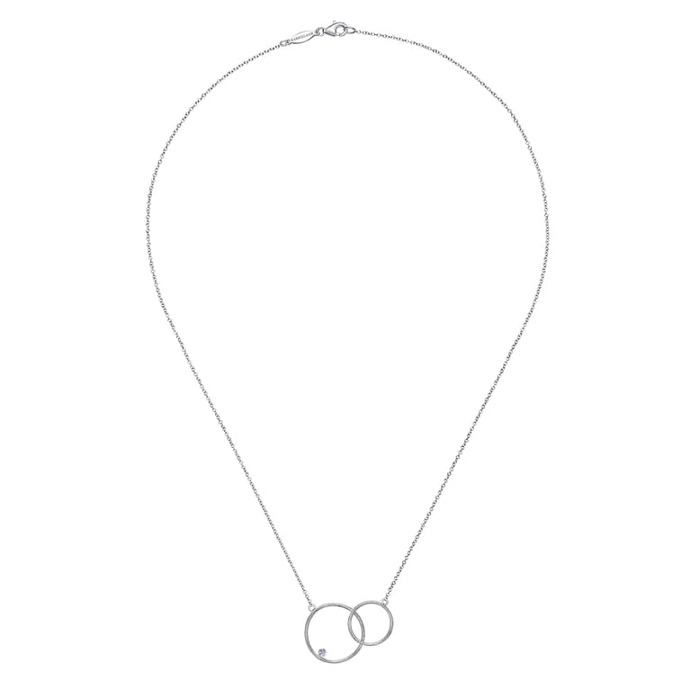 925 Sterling Silver Double Circle Diamond Pendant Necklace - 0.02 ct - Shot 2