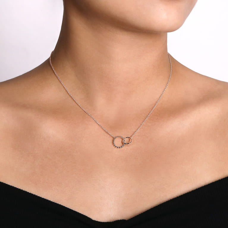 925 Sterling Silver Double Circle Necklace-Bujukan - Shot 3