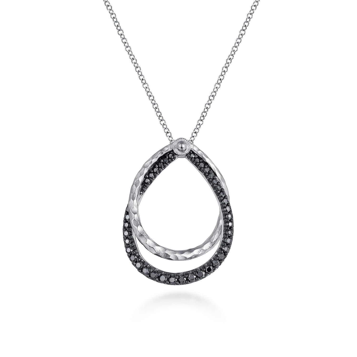 925 Sterling Silver Double Teardrop Black Spinel Pendant Necklace - Shot 1