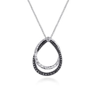 925 Sterling Silver Double Teardrop Black Spinel Pendant Necklace