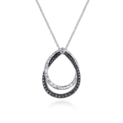 925 Sterling Silver Double Teardrop Black Spinel Pendant Necklace