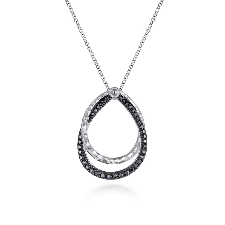 925 Sterling Silver Double Teardrop Black Spinel Pendant Necklace - Shot 1