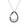 925 Sterling Silver Double Teardrop Black Spinel Pendant Necklace