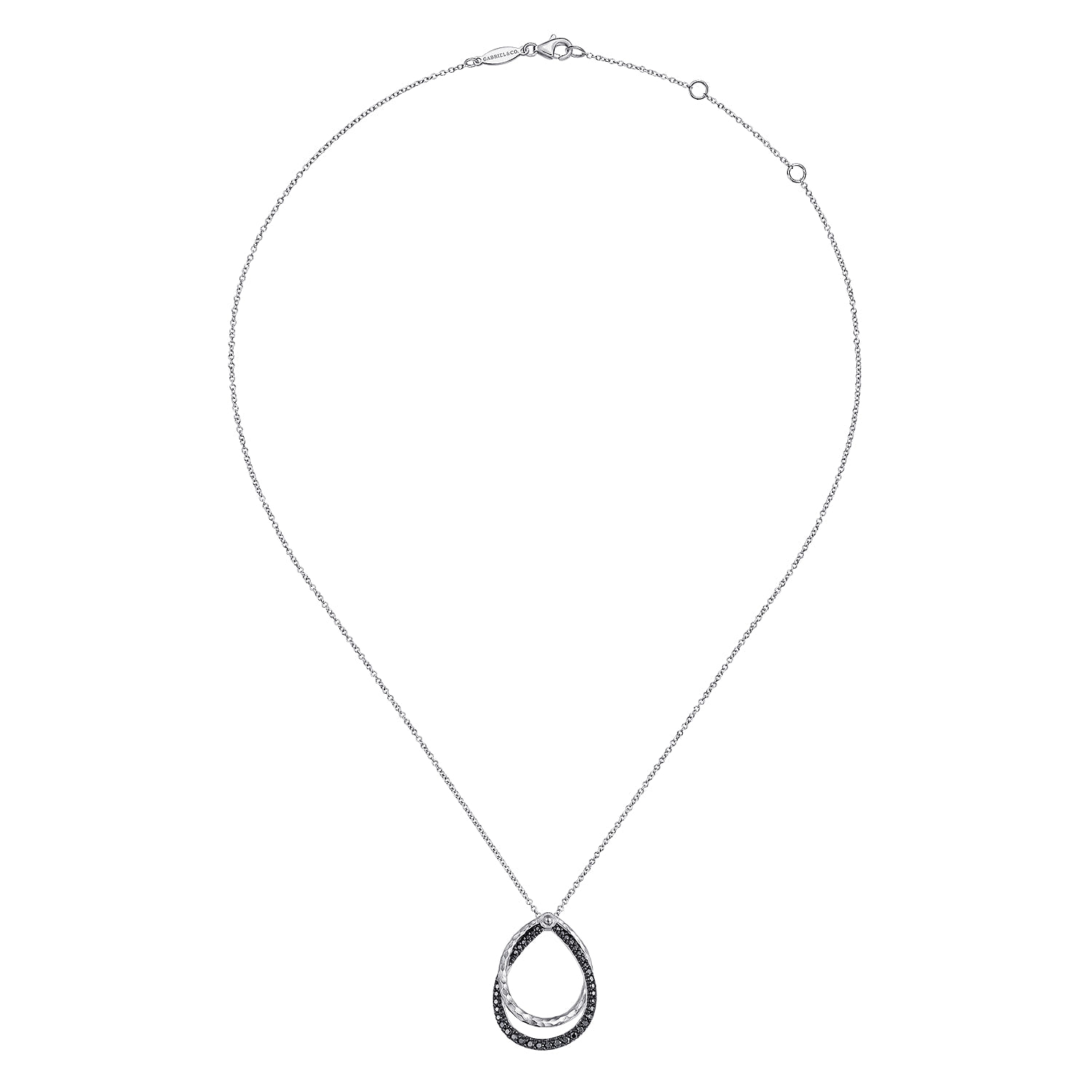 925 Sterling Silver Double Teardrop Black Spinel Pendant Necklace - Shot 2