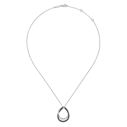 925 Sterling Silver Double Teardrop Black Spinel Pendant Necklace