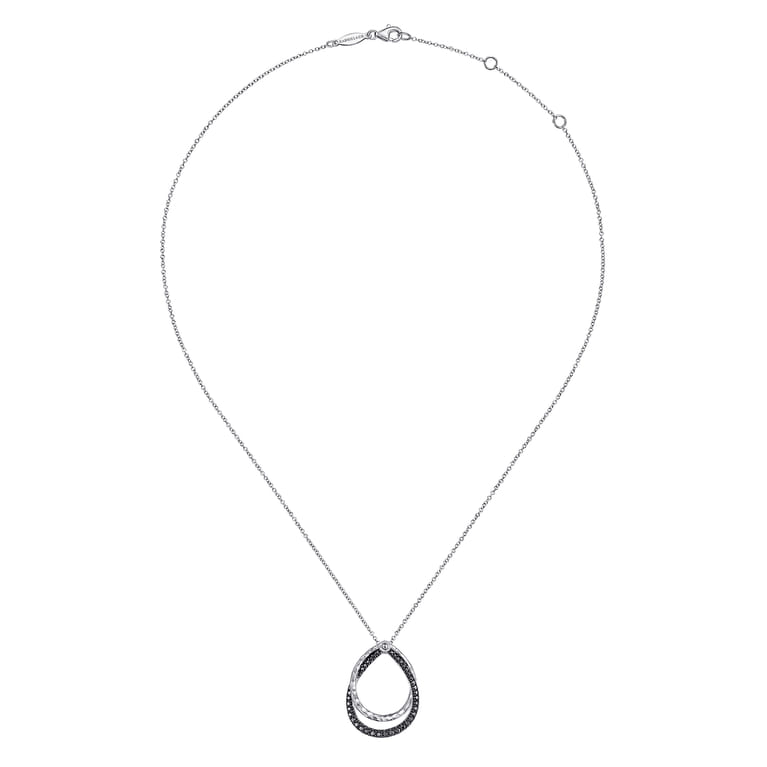 925 Sterling Silver Double Teardrop Black Spinel Pendant Necklace - Shot 2