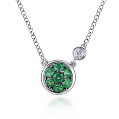 925 Sterling Silver Emerald Cluster And Diamond Pendant Necklace