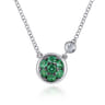 925 Sterling Silver Emerald Cluster And Diamond Pendant Necklace - 0.02 ct