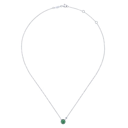 925 Sterling Silver Emerald Cluster And Diamond Pendant Necklace