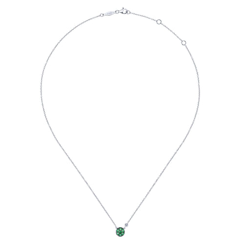 925 Sterling Silver Emerald Cluster And Diamond Pendant Necklace - 0.02 ct - Shot 2