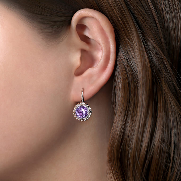 925 Sterling Silver Faceted Amethyst Bujukan Earrings - Shot 2