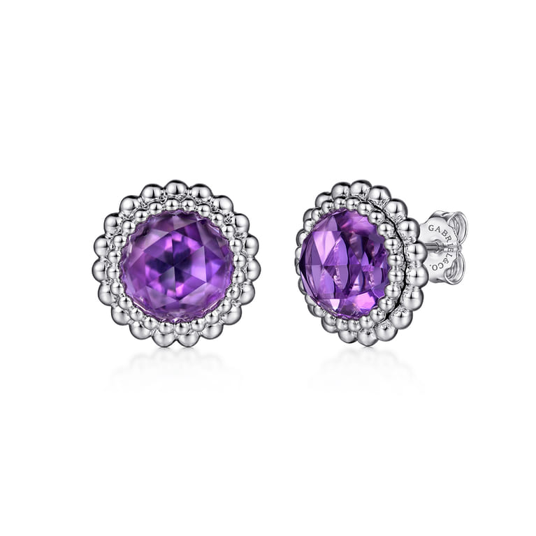 925 Sterling Silver Faceted Amethyst Bujukan Stud Earrings - Shot 1