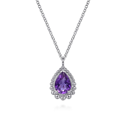 925 Sterling Silver Faceted Amethyst  Pear Shape Bujukan Necklace