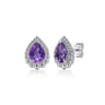 925 Sterling Silver Faceted Amethyst Pear Shape Bujukan Stud Earrings