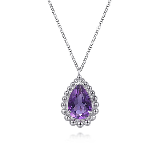 Sterling Silver Garnet and Amethyst Teardrop Shaped Pendant