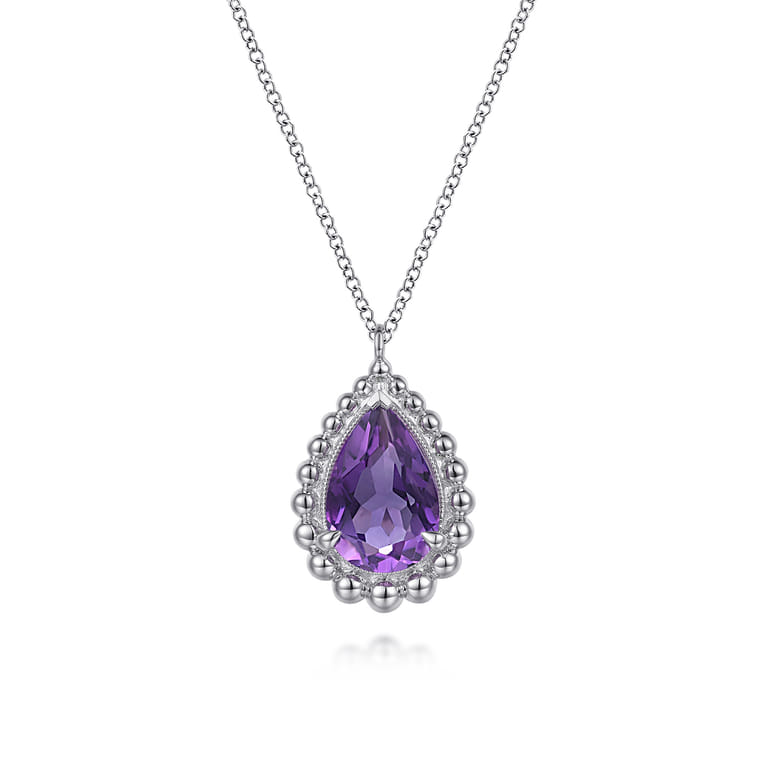 925 Sterling Silver Faceted Amethyst Teardrop Bujukan Necklace - Shot 1