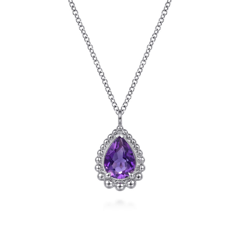 925 Sterling Silver Faceted Amethyst Teardrop Bujukan Necklace - Shot 1