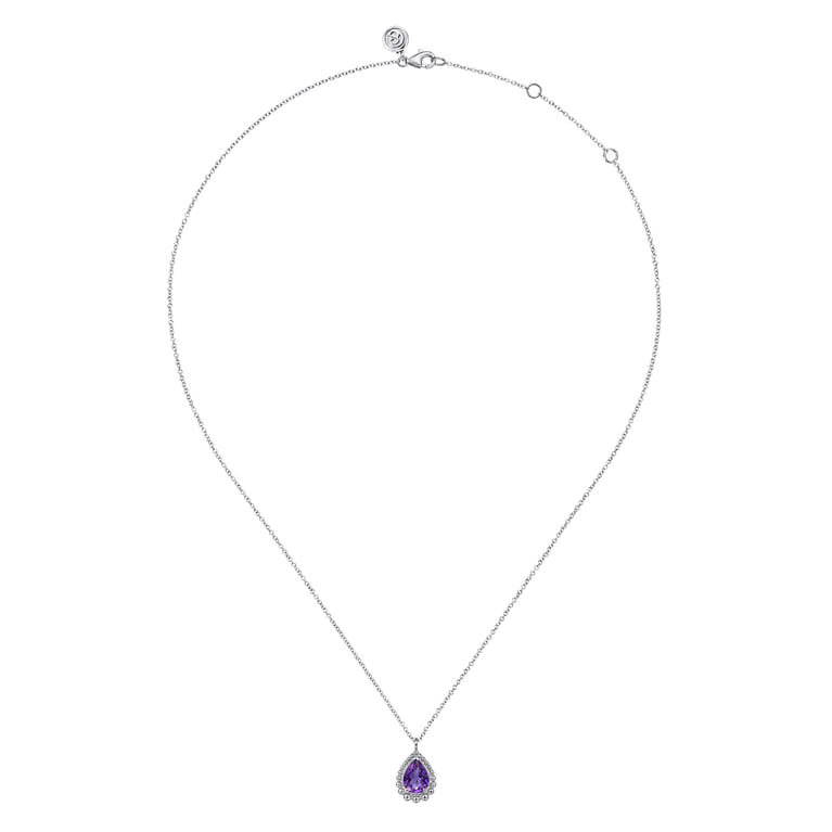925 Sterling Silver Faceted Amethyst Teardrop Bujukan Necklace - Shot 2