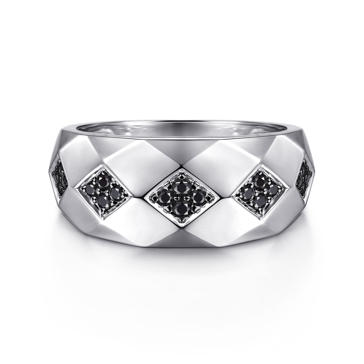 【BLACKPURPLE】[BLACKLABEL] Satin Silver Cubic Ring Black Simulated CZ Unique Elegant Polished Ring New .925