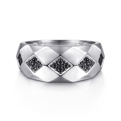 925 Sterling Silver Faceted Black Spinel Men's Ring in High Polished Finish