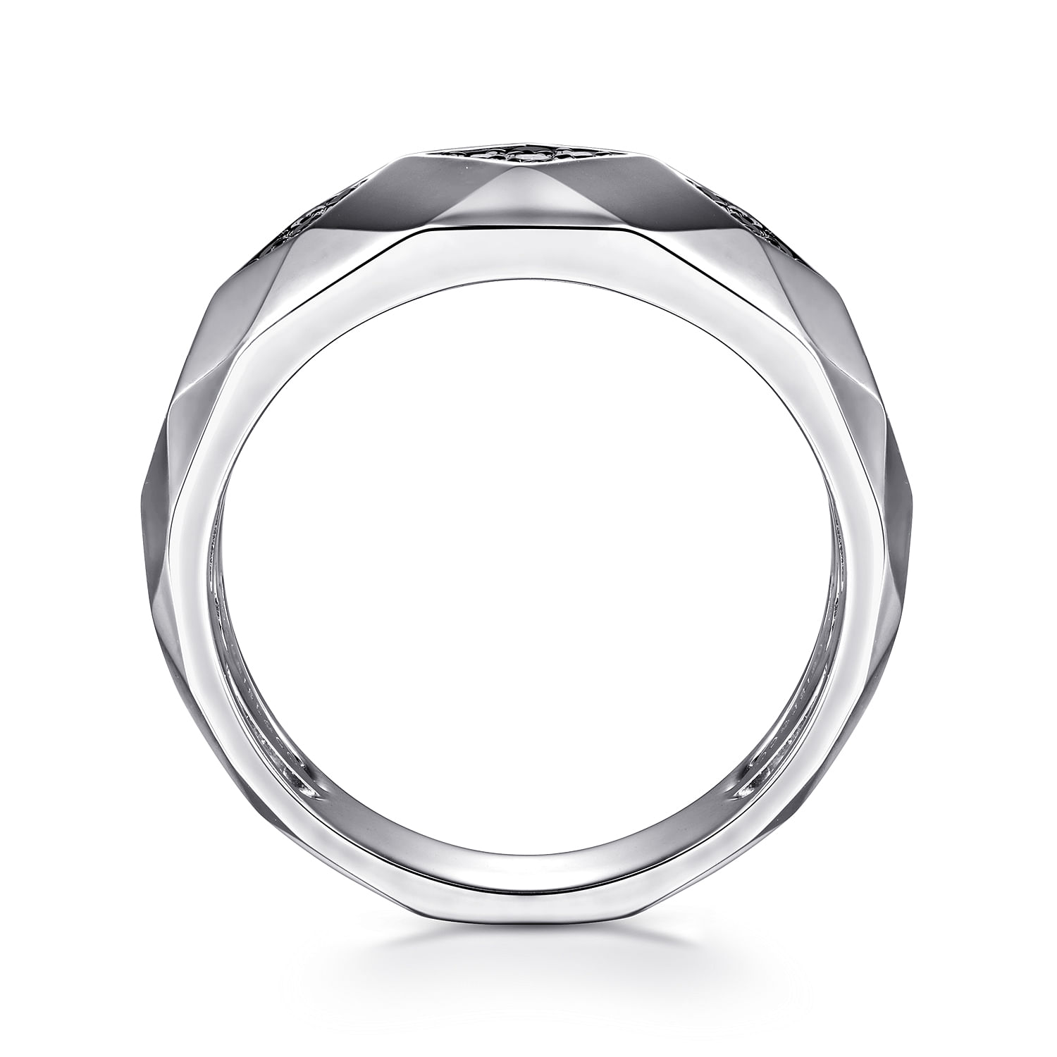 925 Sterling Silver Faceted Black Spinel Men's Ring in High
