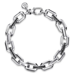 925 Sterling Silver Faceted Chain Black Spinel Bracelet