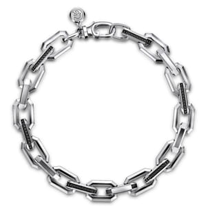 925 Sterling Silver Faceted Chain Black Spinel Bracelet