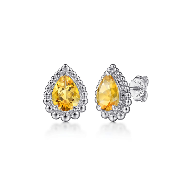 925 Sterling Silver Faceted Citrine Pear Shape Bujukan Stud Earrings - Shot 1