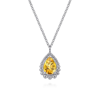 925 Sterling Silver Faceted Citrine Teardrop Bujukan Necklace