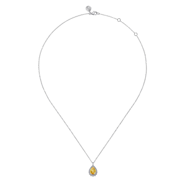 925 Sterling Silver Faceted Citrine Teardrop Bujukan Necklace