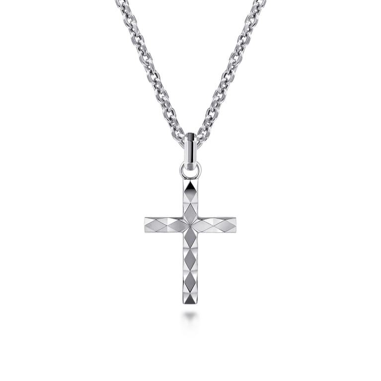 925 Sterling Silver Faceted Cross Pendant - Shot 3