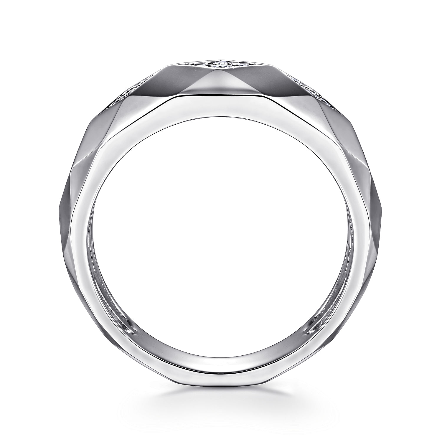 925 Sterling Silver Faceted Diamond Ring in High Polished