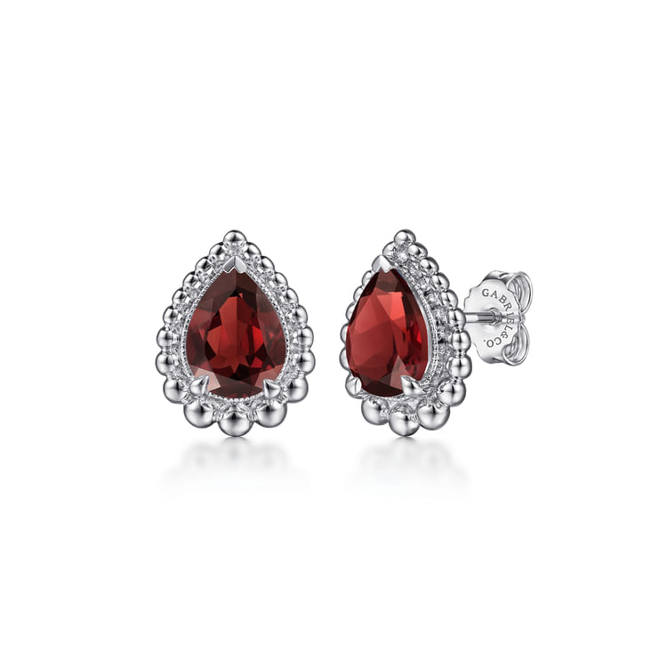 925 Sterling Silver Faceted Garnet Pear Shape Bujukan Stud Earrings