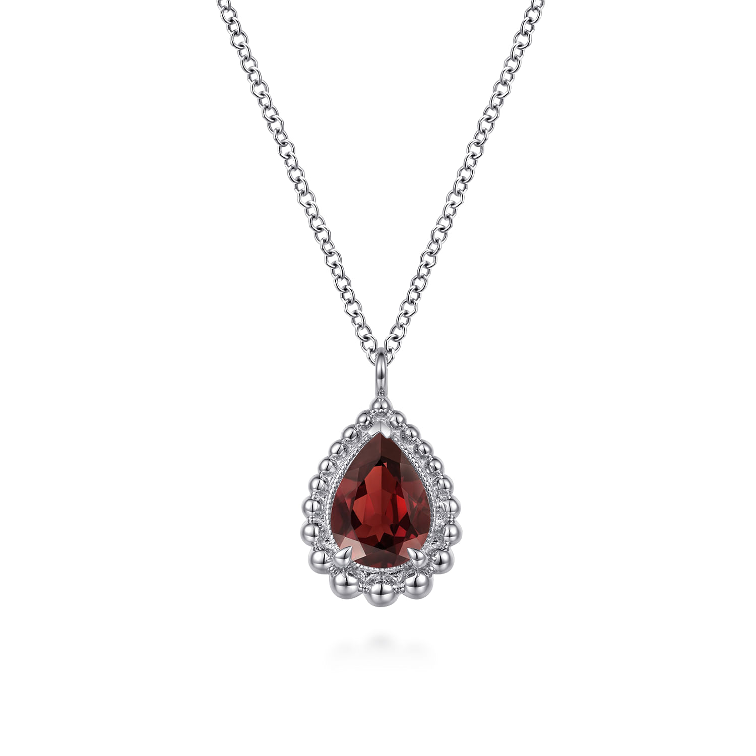 925 Sterling Silver Faceted Garnet Teardrop Bujukan Necklace